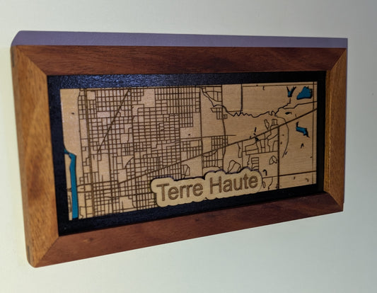 Terre Haute Map with Cherry Frame