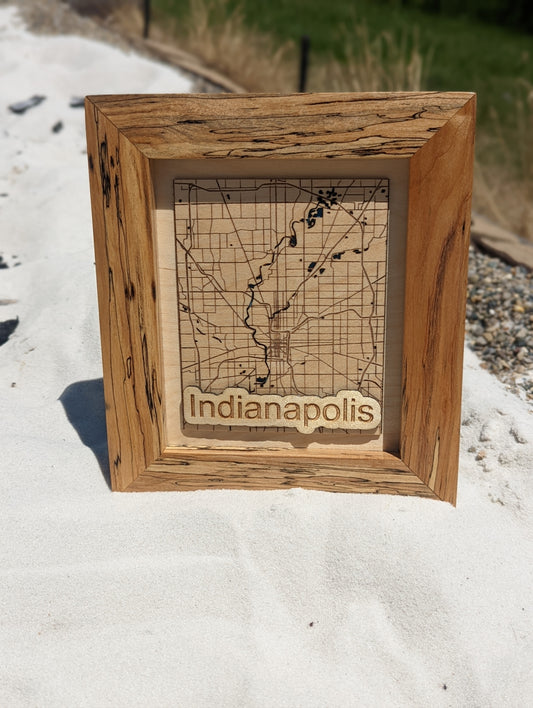 Indianapolis Map with Spalted Frame