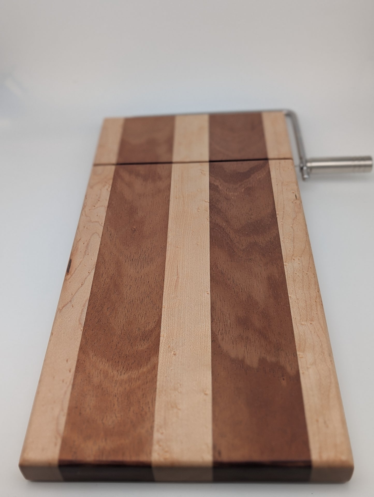 Handcrafted Cheese Slicer Board – Mahogany & Bird’s Eye Maple with Silver Hardware