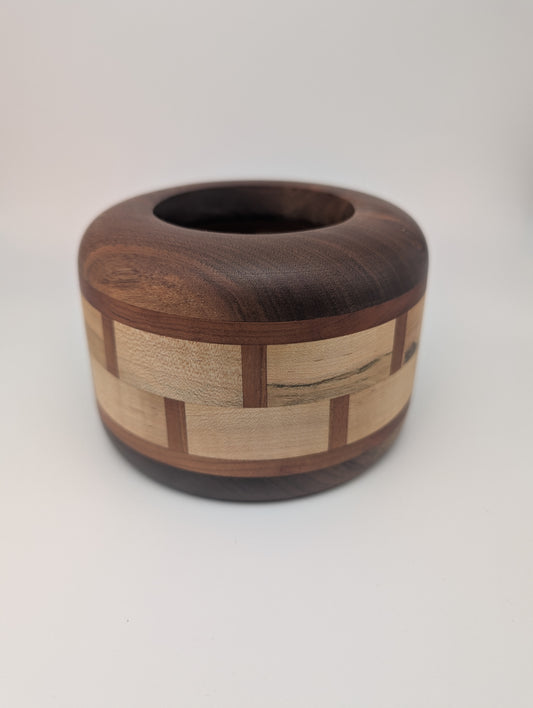 Segmented Walnut, Cherry & Maple Bowl – Handcrafted Decorative Catch-All