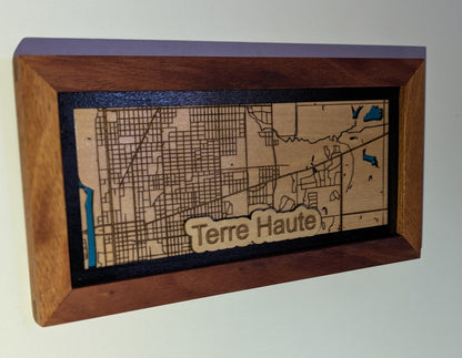 Terre Haute Map with Cherry Frame