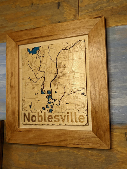 Noblesville Map with Cherry Frame