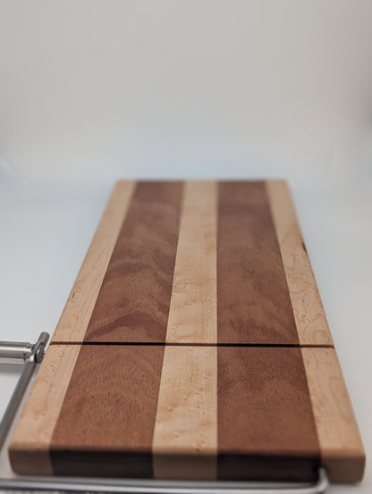Handcrafted Cheese Slicer Board – Mahogany & Bird’s Eye Maple with Silver Hardware