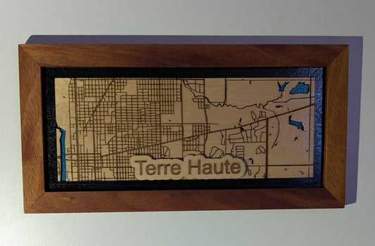 Terre Haute Map with Cherry Frame
