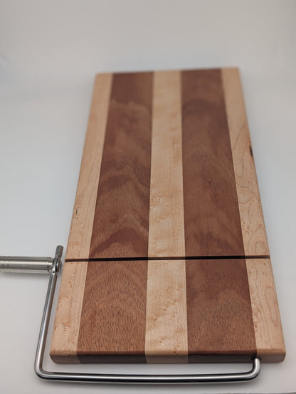 Handcrafted Cheese Slicer Board – Mahogany & Bird’s Eye Maple with Silver Hardware