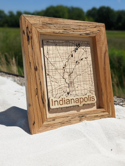 Indianapolis Map with Spalted Frame