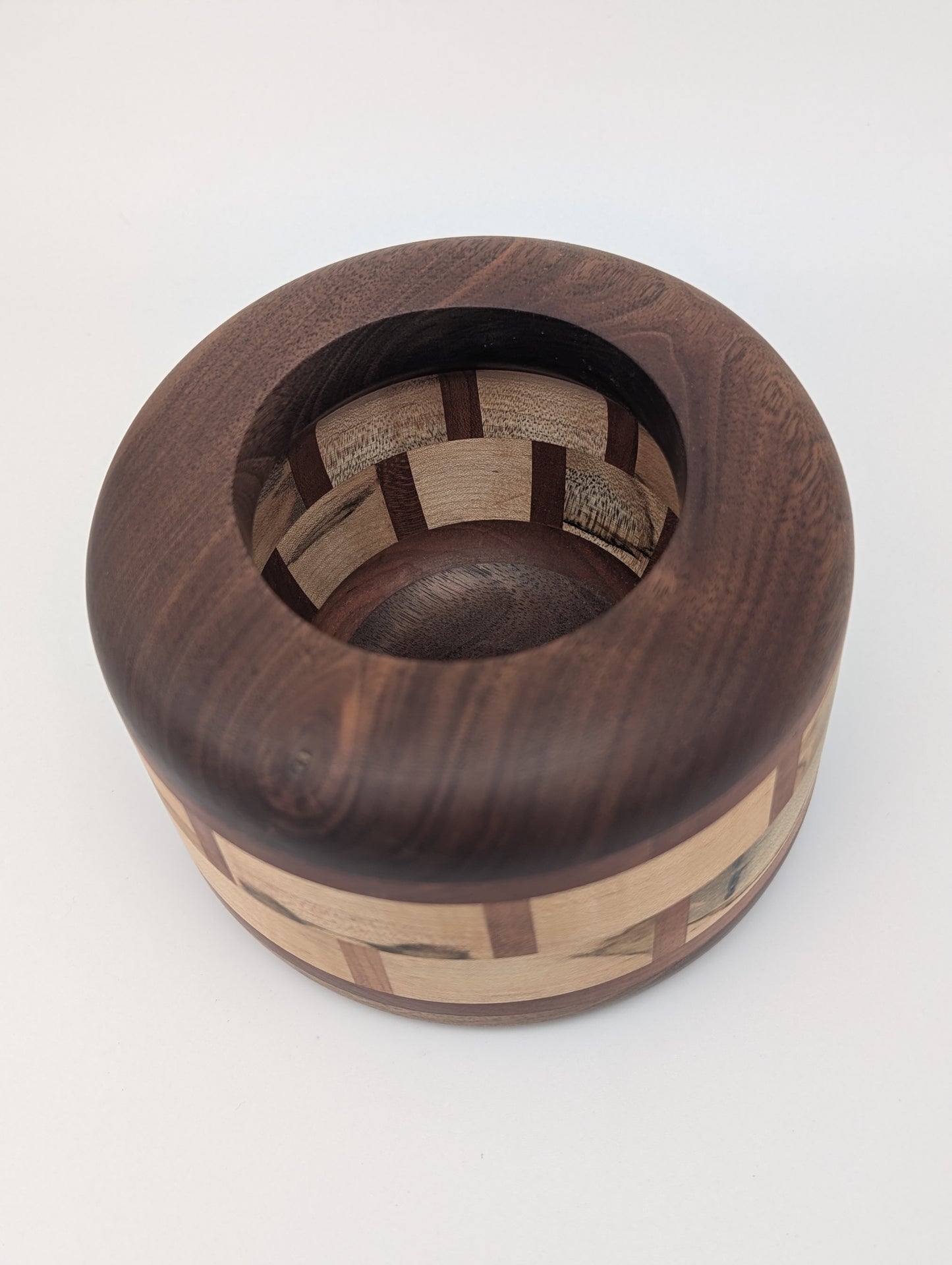 Segmented Walnut, Cherry & Maple Bowl – Handcrafted Decorative Catch-All
