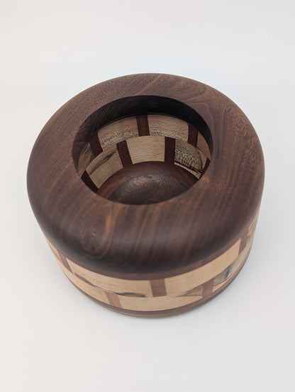 Segmented Walnut, Cherry & Maple Bowl – Handcrafted Decorative Catch-All