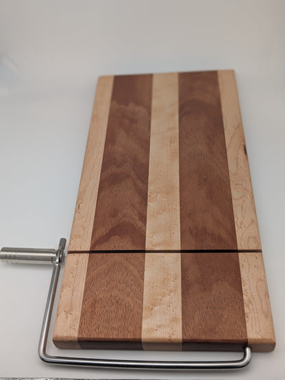 Handcrafted Cheese Slicer Board – Mahogany & Bird’s Eye Maple with Silver Hardware