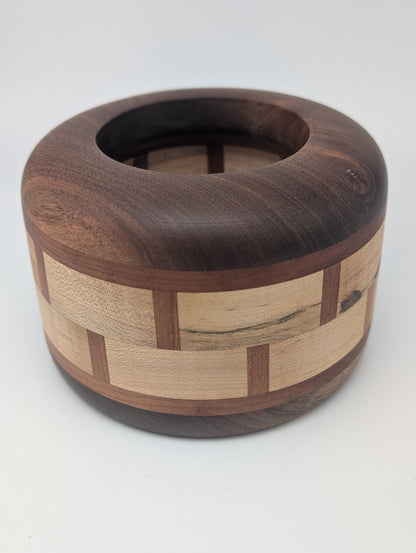 Segmented Walnut, Cherry & Maple Bowl – Handcrafted Decorative Catch-All